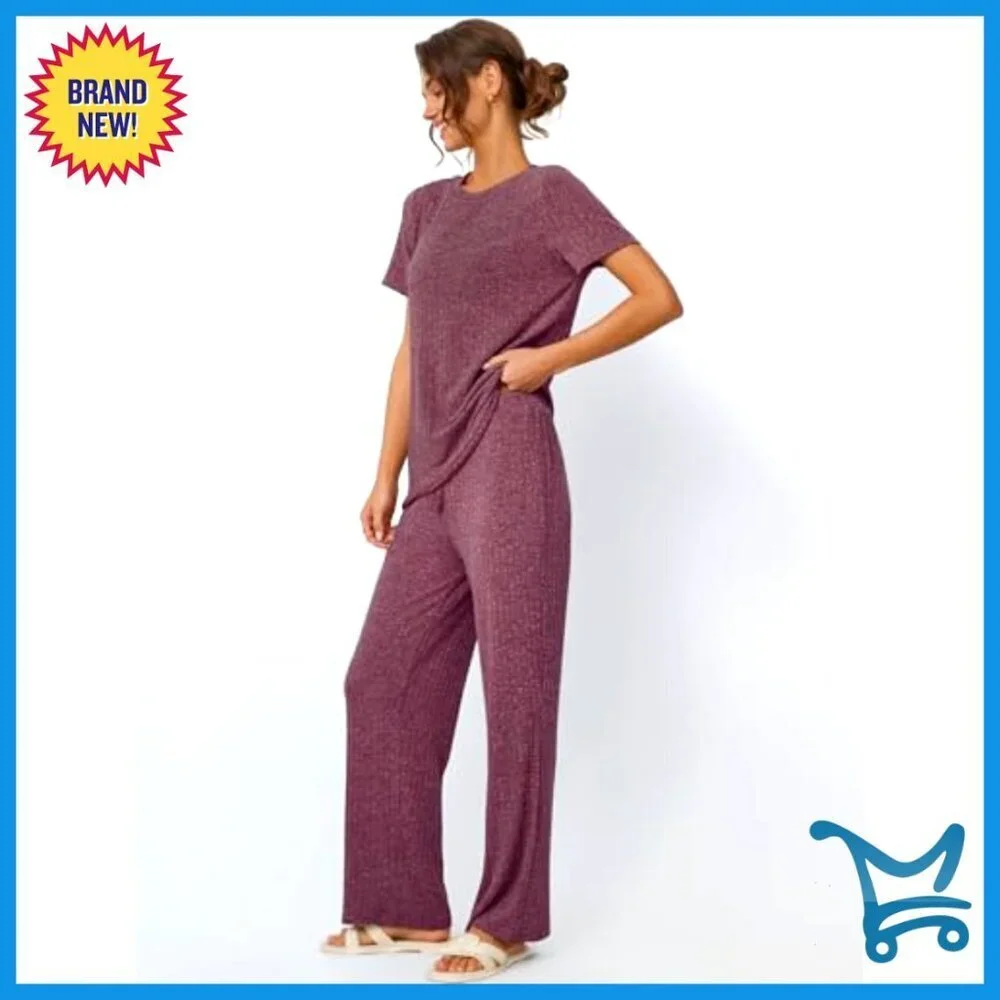 Oversized Lounge Set Ribbed Fabric Matching Tracksuit Comfortable Travel Outfit